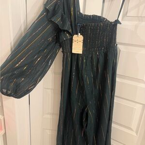 FARM Rio Black and Gold Smocked Dress from Anthropology